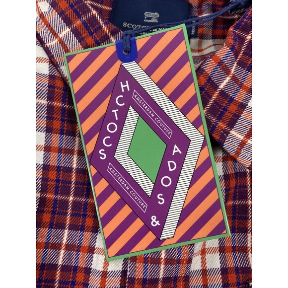 Scotch & Soda Mens Amsterdam Couture Button Up Flannel Shirt Large Red Plaid - Picture 4 of 8